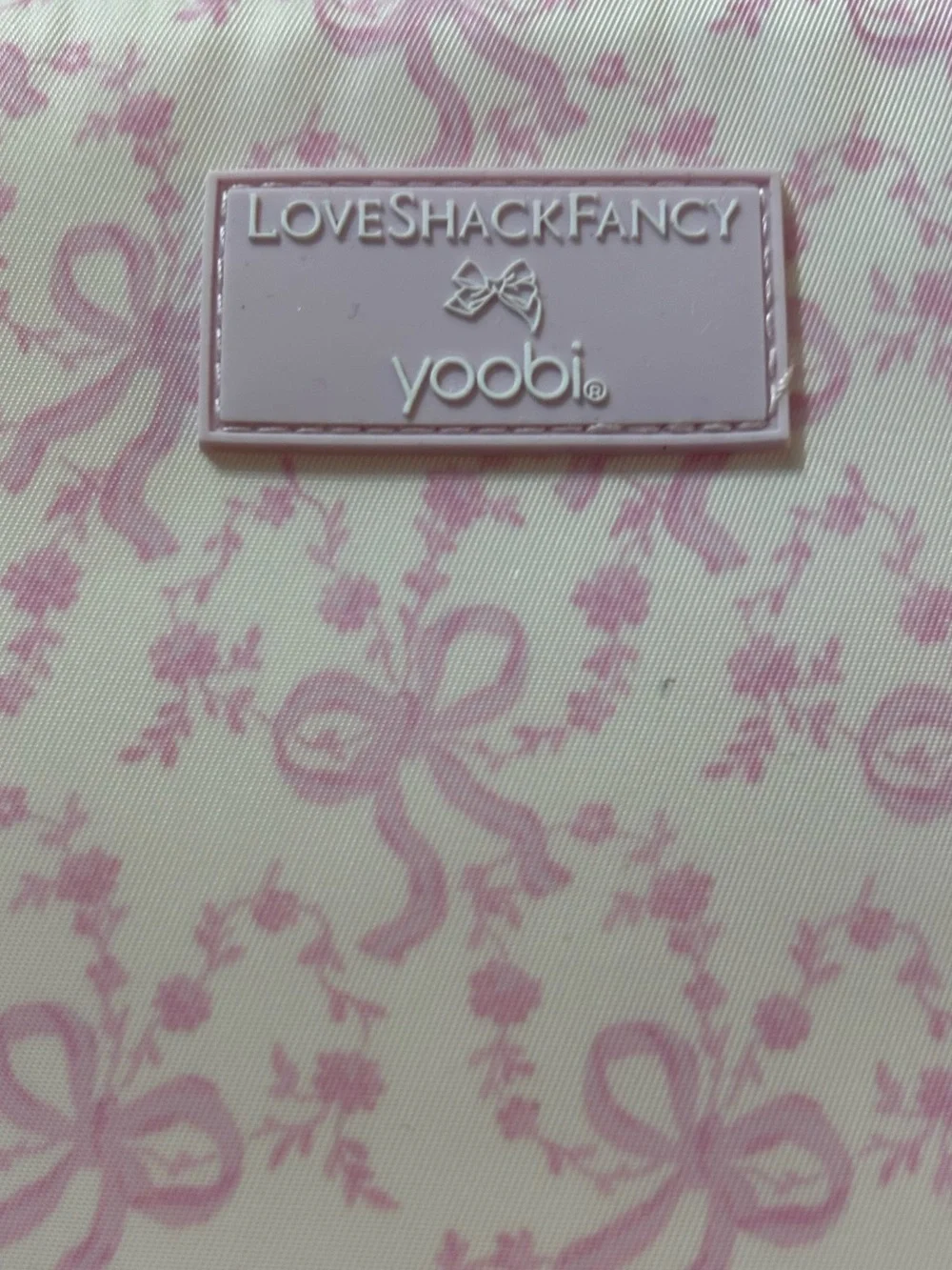 LoveShackFancy x Yoobi LTD Edition Cream and Pink Ruffle Accessory Pouch NWT